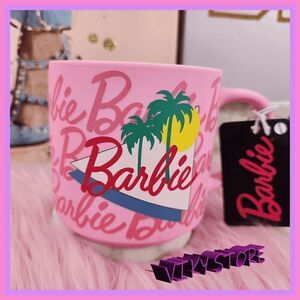 NWT {Barbie} Logo and Palms All Over Coffee Mug: Tropical Vibes! NWT